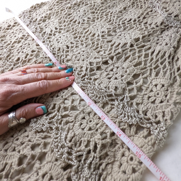 Boston Proper EUC crochet cold shoulder ruffles dress metallic small taupe brown - Picture 14 of 16